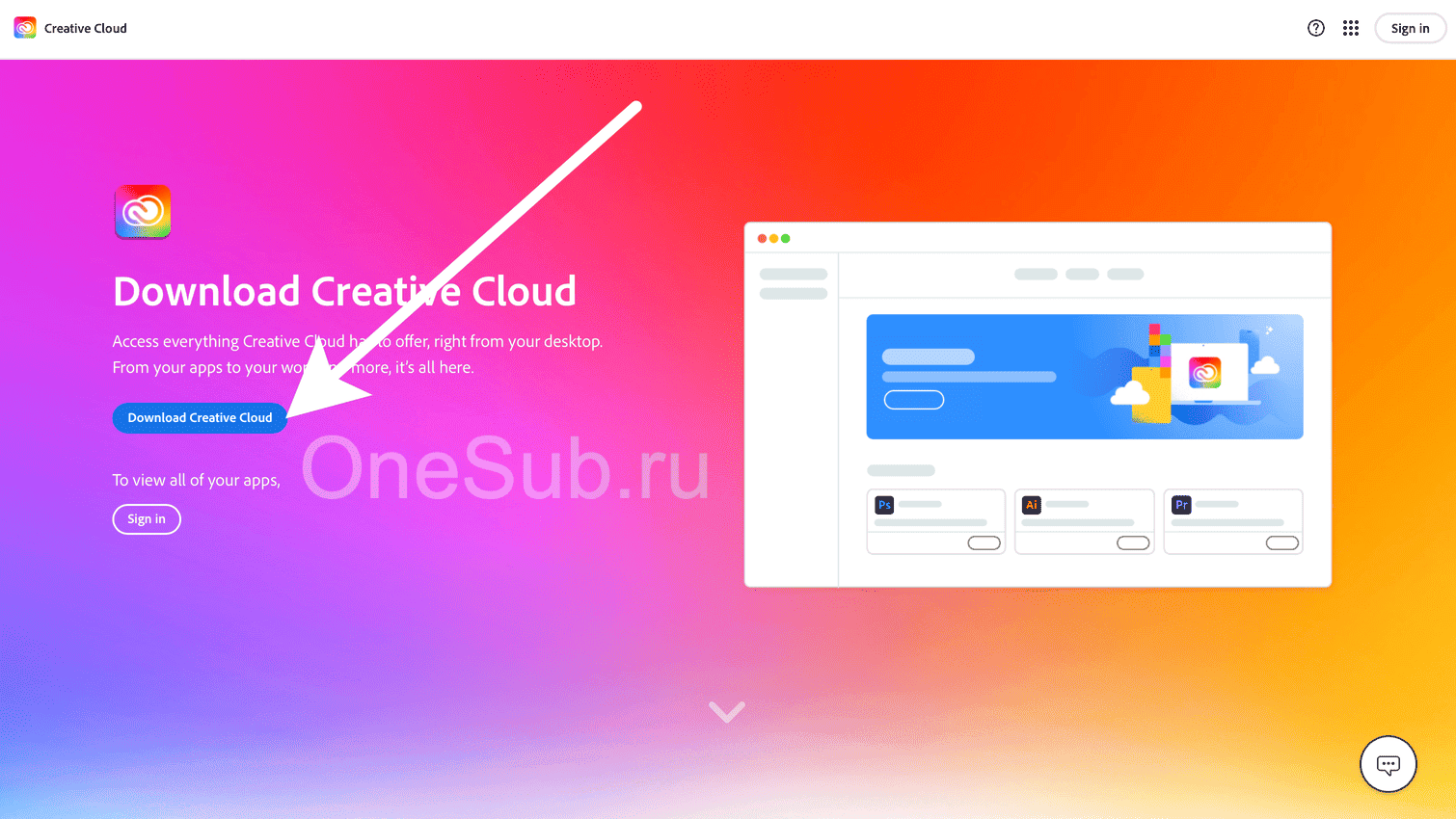 Официальная страница загрузки Adobe Creative Cloud с кнопкой Download Creative Cloud